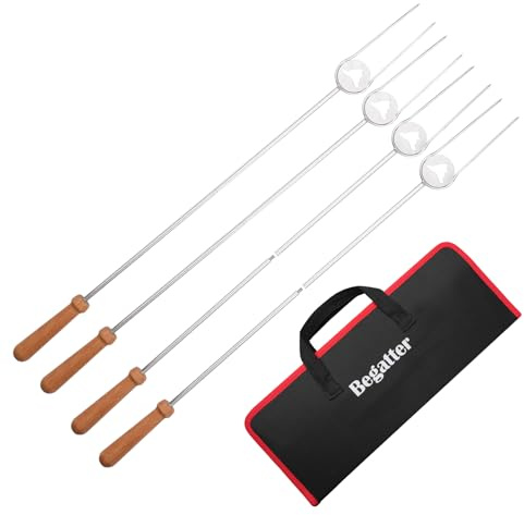 Begatter Smores-pinnar, kraftiga varmkorv stekpinnar för lägereld, 81 cm långa utdragbara marshmallow rostningspinnar för eldstad, rostfritt stål campingspett, handtag i bokträ, 4-pack