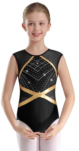 Runhomal Turnanzug Mädchen Metallic Gymnastikanzug Leotard ärmellos Turnbody Gymnastiktrikot Turntrikot Balletttrikot Kinder Ballettanzug