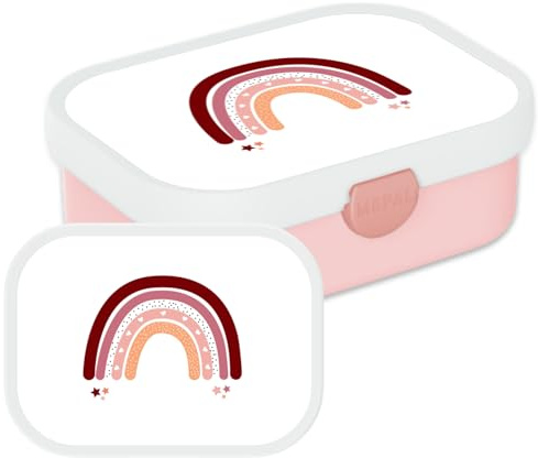 Mepal Campus Lunchbox Regenbogen – 750 ml – Hellrosa | Bento Brotdose für Kinder Schule & Kindergarten – Snackbox mit Bento-Einsatz & Gabel – Clip-Verschluss – Spülmaschinenfest