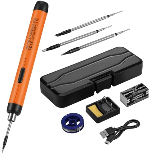 JIZZU Portable Wireless Cordless Soldering Iron Kit, 800mAh USB Rechargeable Soldering Iron with 3 Soldering Tips, Temperature Adjustable 300℃-400℃, Electric Soldering Irons Pen for Repairing