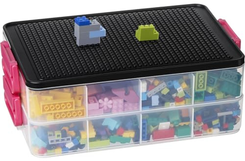 Greentainer Spielzeugkiste mit Deckel für Bausteine,Stapelbar Kisten Spielzeug Aufbewahrungbox aus Plastik, 2 Stufen Stapelboxen, Sortierboxen, Organizer Box für Kinderzimmer Kinder,Schatzkiste