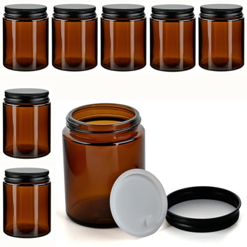 YFZYT 8 stycken krämburkar för fyllning (150 ml) – brunt glas salvburkar glas med lock-krämbehållare med skruvlock-tom påfyllningsbar krämburk.