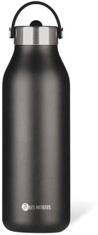 LES ARTISTES Paris A-2397 Bottle'Up 2.0, 1,5 litre, Gourde isotherme sans BPA, Réutilisable, Garde au chaud 12h et au froid 24h, Poignée, Acier Inoxydable, Design Black Pearl