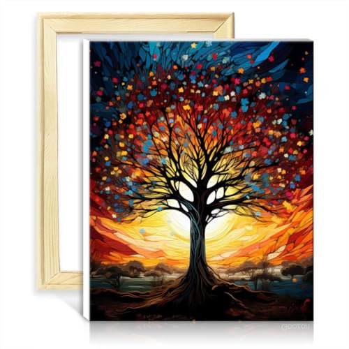 TANGFEIY Ölgemälde-Set auf Leinwand, Sternenhimmel, Baum, Malerei für Erwachsene mit 3 Pinseln und Acrylfarben, Graffiti-Liebhaber-Bild, ohne Rahmen (50 x 65 cm)
