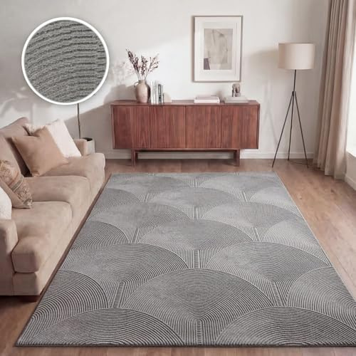 TT Home Wohnzimmer Teppich Esszimmer Kurzflor Boho Design Skandinavisch Unifarben Mit Bogen Optik Hoch-Tief-Effekt Modern, Größe:160x220 cm