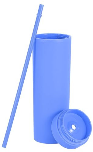 QUARKZMAN Bicchiere a Doppia Parete con Cannuccia e Coperchio, 16 Oz Acrilico Dritto Bulk Riutilizzabile Tazza Fredda Trasparente Tazza Caffè Freddo per Feste Compleanni, Blu Viola Opaco