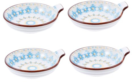SECFOU Assiettes à Sauce en Céramique 4 Pièces avec Poignée Style Bohème pour Familles et Dîners, Accessoires Cuisine Élégants et Décoratifs