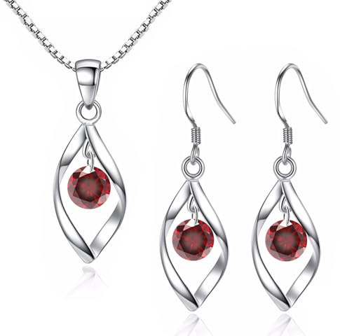 Zolkamery Schmuckset Silber 925, Twist Halskette & Ohrringe Ohrhänger Set | Sterling Haken Damen Schmuck Set Silberkette & Ohrringe Hängend mit AAAAA Zirkonia für Mädchen Frauen
