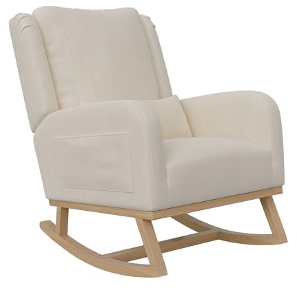 BLSYHDH Sedia a dondolo, Sedia relax, sedia da soggiorno, seDia a dondolo in legno da esterno con schienale, sediA da allattamento per camera da letto, soggiorno, balcone (Lino, Beige)