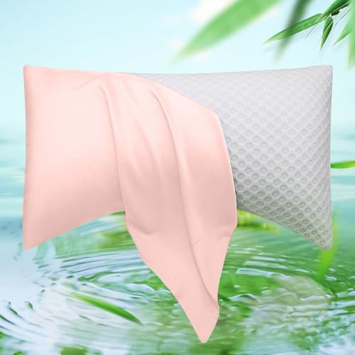 Cooling Side Sleeper Pillow Cases - Curved Rayon Derived from Bamboo Pillowcase Cover- Breathable Silky Soft Pillowcase for Hot Sleepers Hair and Skin, Queen Size 1 Piece, 20 * 30 Inches Pink
