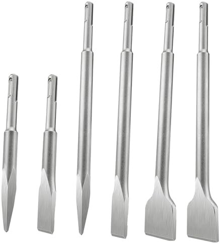 SDS Plus Meißelsatz 6 tlg. SDS Meißelsatz enthält (2x Flachmeißel, 2x Breitmeißel, 2x Spitzmeißel) Hammerbohrmeißel für Beton, Mauerwerk, Fliesen, Fliesenkleber, Naturstein