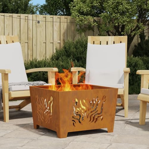 Homgoday Brasero Exterior Jardin Grande,Estufa al Aire Libre para Camping Cuenco para Hogueras Fuego Hoguera Cuadrada 60x60x40 cm Acero Resistente a la Intemperie