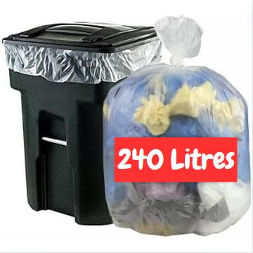 Müllbeutel, 240 l, transparent, 30 Stück, transparent, robust (30 µ) | für Mülltonnen, Behälter mit 2 Rädern | Mülltrennung | Auslaufschutz – schmutzabweisend – gegen Waschen