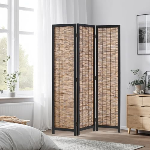 Homestyle4u Paravent Raumteiler 3 teilig, Holz Weide Geflecht Braun Trennwand Sichtschutz Raumtrenner, Artikel 3033