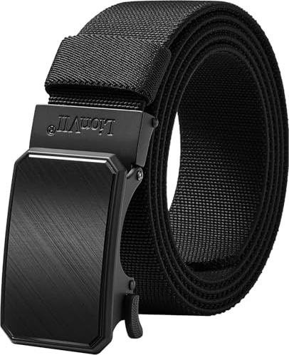 LionVII Cintura elastica a cricchetto con fibbia automatica, cintura da lavoro per uomo per girovita 75-125cm (28-49), Nero