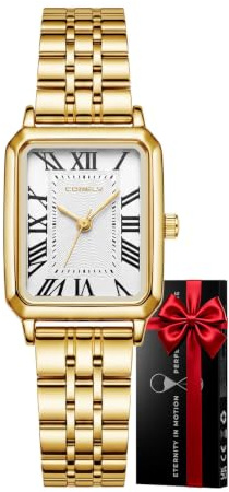 CIVO Klein Armbanduhr Damen Wasserdicht: Klassische Gold Rechteckig Dresswatch Römische Zahlen - Edelstahl Analog Quartz Damenuhr - Geeignet für Meetings Abenduhr Hochzeit