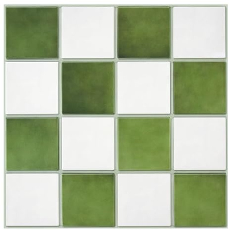 Commomy 3D Fliesenaufkleber Klebefliesen Küche Bad, 10 Stück, Matt | Grün-Weiß, PVC Fliesen Selbstklebend Küchenrückwand Metro Wandfliesen Fliesendekor, Quadrat, Wasserdicht, 30 x 30 cm
