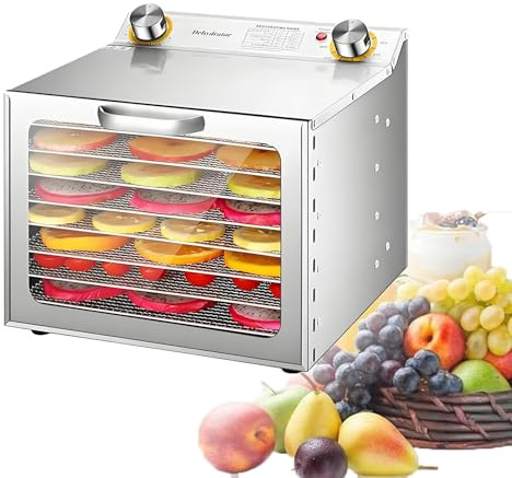 EpyGnom Essiccatore Alimentare Essicatori per Alimenti Carne Naturali in Acciaio Inox 0-12H Timer e Temperatura Regolabili 30-90℃ per Carne Secca Erbe Frutta e Snack per Cani 8-Layer