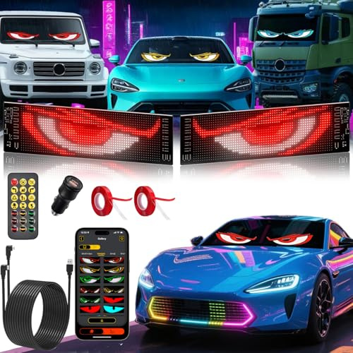 2 Stück Devil Eyes Light For LKW, Cars LED Auge Lichter (92*374mm), Programmierbare Flexible LED-Panel, Fernbedienung & Bluetooth APP-Steuerung, Geeignet für Autos, LKWs, Party, Billboard, Geschenke
