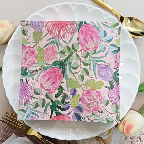 Serviettes en Papier Fleurs Violettes Papier jetable, Serviettes de fête, douces, durables et absorbantes pour cuisine, salle de bain, événements30 Paquet(33x33cm)