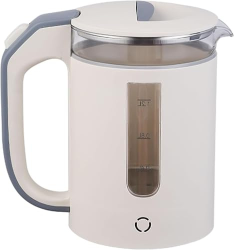 Lnwwrv Bouilloire électrique en Verre, 1,2L 1000W en Verre borosilicaté, arrêt Automatique, Protection Contre l'ébullition et Le séchage, adaptée pour Le café ou Le thé,Beige