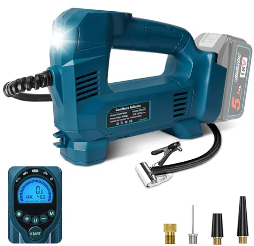 QUPERR Cordless Tyre Inflator Compatible with Makita 18V Battery, 150 PSI Electric Air Compressor with Digital LCD Display, Auto Shut Off for Car, Motorcycles, Bicycles, Ballss (Without Battery)