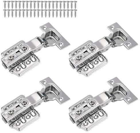 ERMWALR 4Pcs Full Overlay Soft Close Hinges for Cabinets,Kitchen Cupboard Hinges with Screws,3D Adjustable Detachable Concealed Hydraulic Thickened 3mm Stainless Steel for Wardrobe Bedroom Vanity
