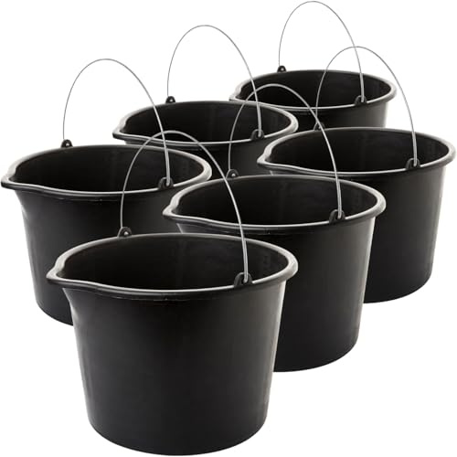Livinja Baueimer Set 20L mit Metallbügel, Schwarzer Putzeimer mit Ausguss, 40 cm Durchmesser, Robuster Kunststoff, Vielseitig für BAU und Haushalt, Made in EU, 6 Stück