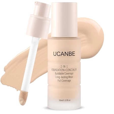 UCANBE 2-IN-1 Foundation + Concealer, Full Coverage Long-Lasting Matte Makeup for Normal, Combination and Oily Skin, Buildable Waterproof Formula with Hyaluronic Acid (04 Natural Beige)
