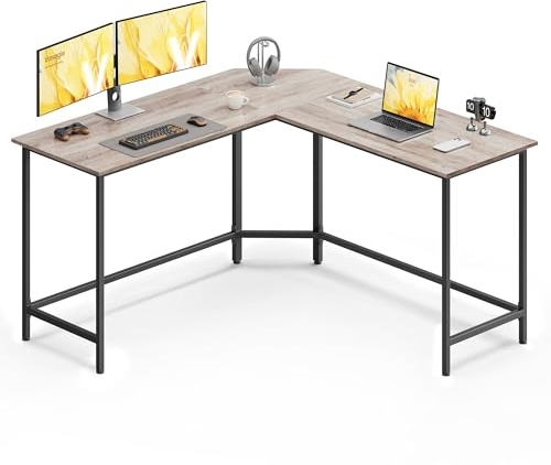 VASAGLE Skrivbord, L-format datorbord, 140 x 140 x 76 cm, hörnskrivbord, platsbesparande kontorsbord, gaming, hemmakontor, enkel montering, gripande melerat bläcksvart LWD073B02V1 | Utrymmesbesparande, enkel montering, för hemmakontor, heather greige och matt svart, BARNET kollektion LWD073B02