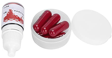 Xiuganpo Maquillaje de Halloween Cápsulas de Sangre Sangre Falsa Roja Brillante para Efectos Especiales y Cosplay 6 Cápsulas y Botella para Teatro