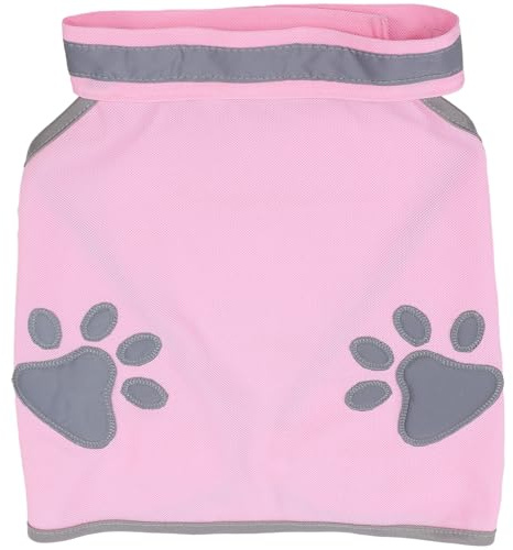 DOITOOL Chaleco Reflectante para Perros Medianos, Chaleco de Seguridad Transpirable Color Fluorescente Rosa Diseño de Huellas para Exteriores, Ropa para Mascotas para Pasear y Alta