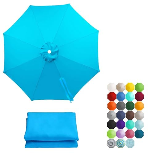 6/8 Varillas Funda de Repuesto para Parasol Excéntrico 200 270 280 300 350 400cm, Toldo de Recambio Anti-UV para Terraza y Piscina, Tela Duradera(Lake Blue,7.5FT(2.3m) 8-Ribs)