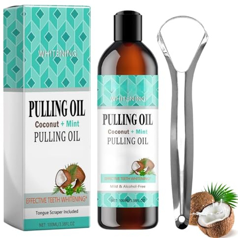 Coconut Oil Pulling Mouthwash for Teeth & Gums,Mint Flavor with Tongue Scraper,Coconut Oil Mouthwash for Teeth Whitening & Fresh Breath,Natural Coconut Oil Mouthwash for Teeth Whitening,Bad Breath
