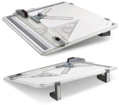 NEWFUN Zeichenplatte A4, Zeichenbrett A4, Drawing Board, Multifunktionales Zeichenbrett für das Technische Zeichnen im Büro A4 mit Winkelmesser, Paralleler Zeichenbahn, Verstellbarem Winkel