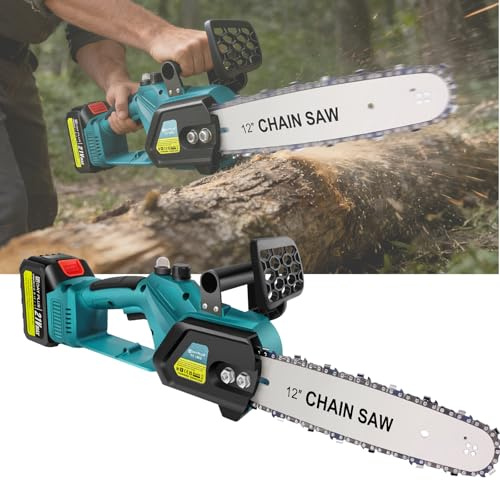 12 Inch Electric Chainsaw Cordless, Brushless Auto-Oiler Chain Saw with 10m/s Chain Speed, Anti-Vibration for Garden & Courtyard, Includes 1 Chain 2 Batteries