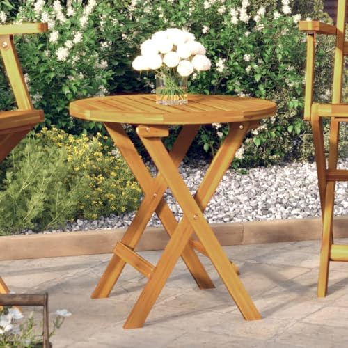 LoogCape Bistrobord av massivt trä akacia, Ø 46 x 47 cm, naturoljefinish, vikbart, för trädgård, terrass och balkong, som sidobord eller loungebord, utrymmesbesparande, stabilt