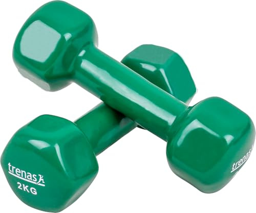 trenas - 2er Set Kurzhanteln je 2 kg, Rutschfestes Hexagon Hantelset aus Gusseisen, Gymnastikhanteln für Frauen & Männer, Fitness & Krafttraining Zuhause & Studio, Grün