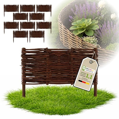 Floranica 10 Stück Beetbegrenzung Weide 30 cm x 30 cm – Rasenkante Weidengeflecht Beeteinfassung, Beetumrandung