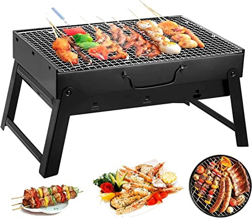 Grill Pro Barbacoa de Carbón Portátil Plegable para BBQ con Parrilla Playa Camping 43x29cm