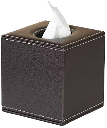 PU Leather Tissue Dispenser - Facial Tissue Box Cover and Holder for Home, Office, Car (Brown)