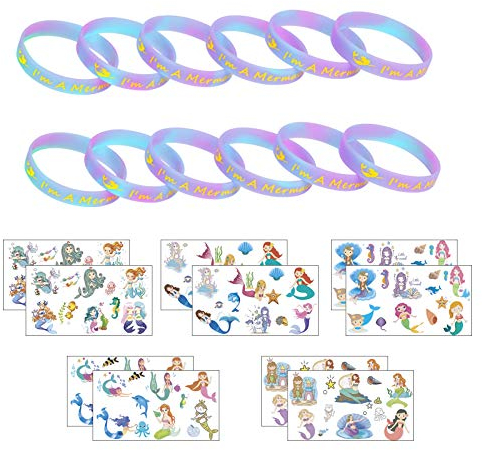 ZERHOK Bracciale in Silicone Bracciale Silicone Bambini “ I'm a Mermaid ” Fantastico Romantico colorato Bracciale a Sirena 12 PCS+10 PCS Carta Adatto a Bambini Ragazze Moda Classica