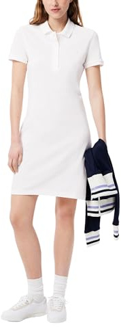Lacoste Women's Short Sleeve Slim Fit Stretch Pique Polo Dress, White, 4