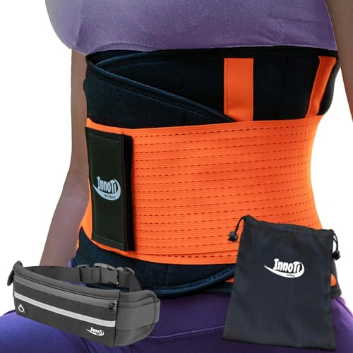 InnoTi Rückenbandage Herren & Damen - Rückenstützgürtel zur Stabilisierung der Lendenwirbel beim Sport und Arbeit - Kompression mit Doppelte Verstellbänder (ORANGE, M)