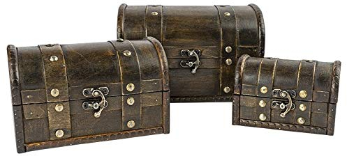 Ideen mit Herz Schatztruhen | Lasiertes Holz | Mit Metall-Klappverschluss | 3 Stück | 3 verschiedene Größen