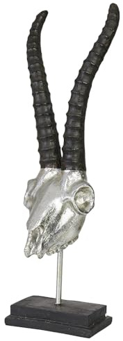 Hansmeier® Deko Skulptur Steinbock - Silber - Für Außen und Innen - 47 x 15 x 15 cm - Dekofigur - Moderne Dekorationsideen für Flur, Wohnzimmer, Garten