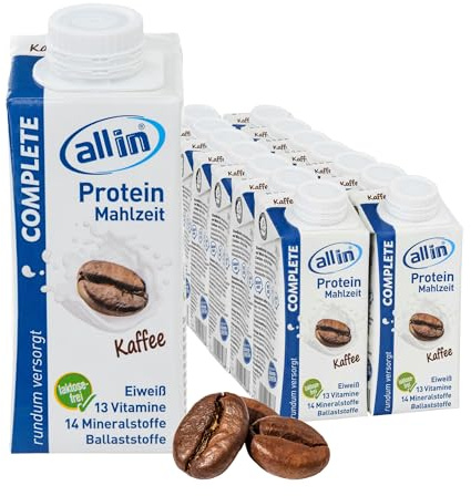 all in® COMPLETE Protein Drink Kaffee14x 200ml - Hochkalorische Trinknahrung auf Milch-Basis | Mehrkomponenten Protein Shake Mahlzeit zur schnellen Gewichtzunahme (14 Packungen, Kaffee)