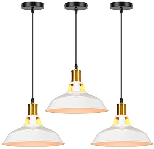 STOEX Lampadario vintage in metallo, 27 cm, set di 3 lampadari industriali lampade E27 corda regolabile per soggiorno, cucina, ristorante, sala da pranzo, camera da letto (bianco)