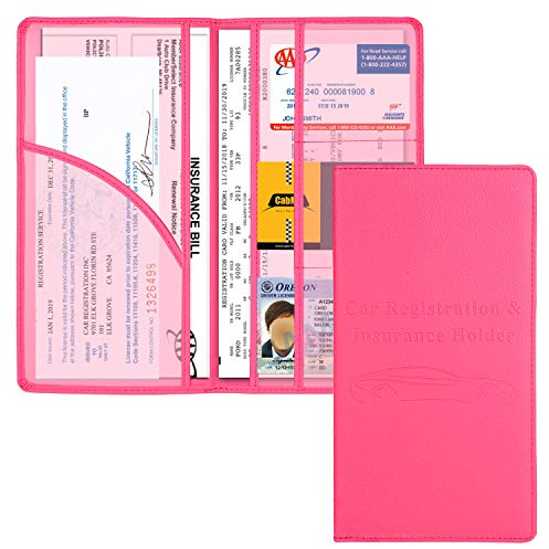 Cacturism Car Registration and Insurance Holder, Car Accessories Vehicle Glove Box Car Organizer Women Car Accessories with Magnetic Shut for Cards, Essential Document, Driver License, Hot Pink