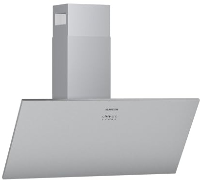 Klarstein Silver Lining Cooker Extractor Hood - Head-Free Hood, Stainless Steel Sloping Wall Hood, EEC A, Recirculation/Exhaust Air, 568 m³ / h, 3 Power Levels, Touch Control, 90 cm, Silver